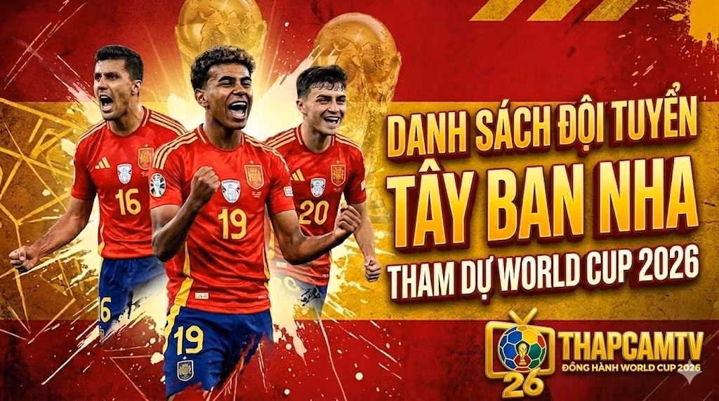 Danh sách chính thức 26 cầu thủ đội tuyển Tây Ban Nha tham dự World Cup 2026 với sự góp mặt của các ngôi sao Lamine Yamal, Pedri và Rodri.