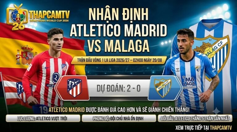 Nhận định bóng đá Atletico Madrid vs Malaga vòng 1 La Liga 2026/27 - Xem trực tiếp tỷ số và thế trận cùng ThapcamTV.