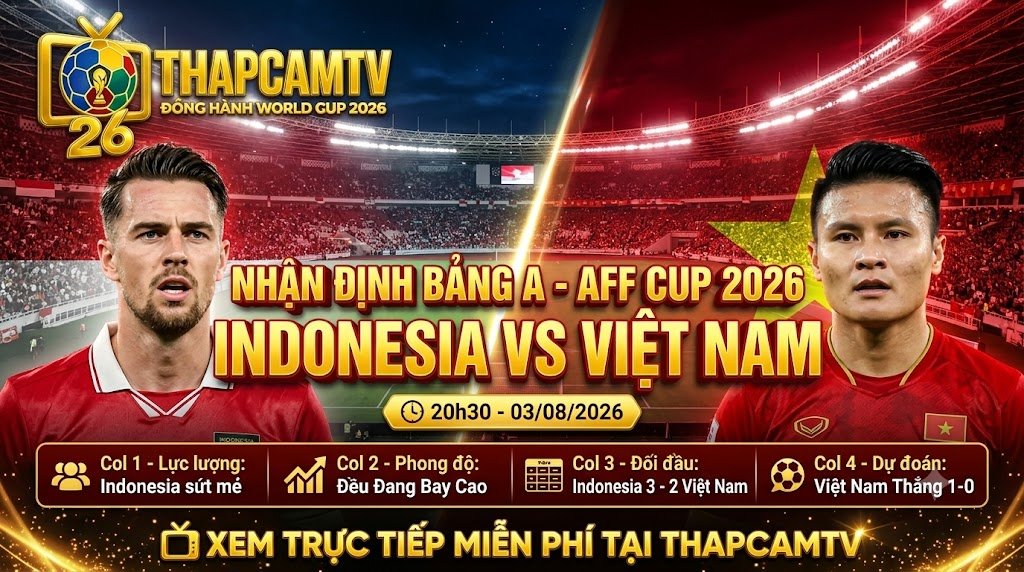 Nhận định trực tiếp trận đấu Indonesia vs Việt Nam bảng A AFF Cup 2026 cùng chuyên gia Thapcamtv.