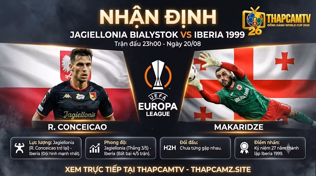 Nhận định bóng đá Jagiellonia Bialystok vs Iberia 1999 vòng play-off Europa League cùng BLV Man Man trên ThapcamTV.