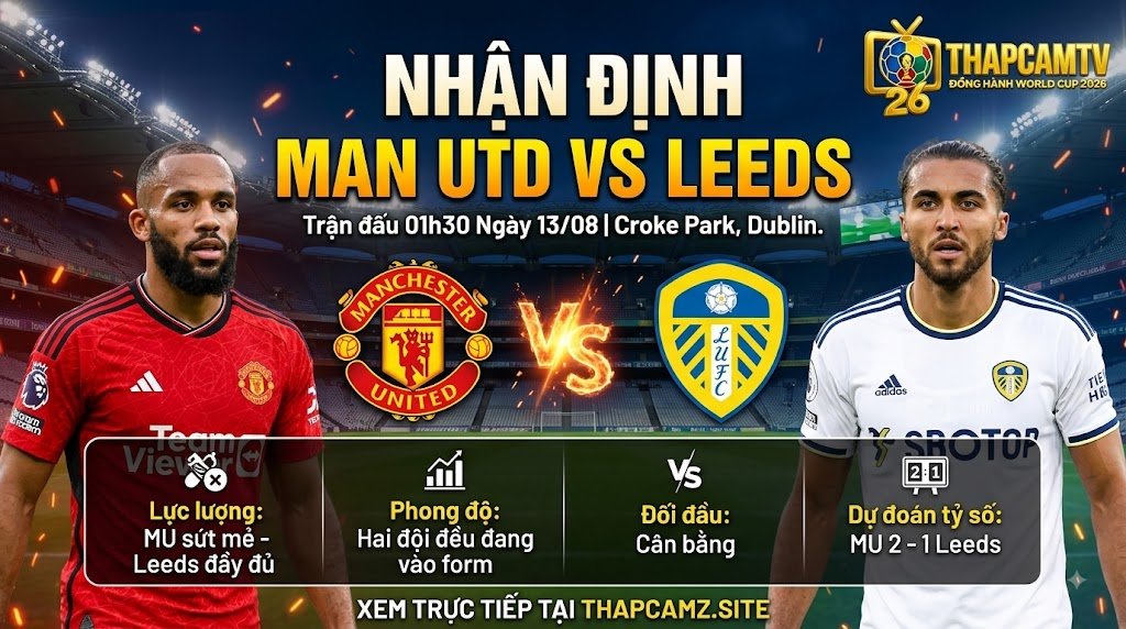 Nhận định bóng đá MU vs Leeds lúc 01h30 ngày 13/08 cùng chuyên gia BLV Man Man tại ThapcamTV.