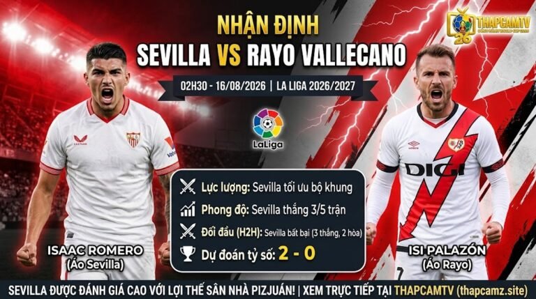 Nhận định trận đấu Sevilla vs Rayo Vallecano vòng 1 La Liga 2026/2027 chi tiết cùng chuyên gia tại Thapcamtv.