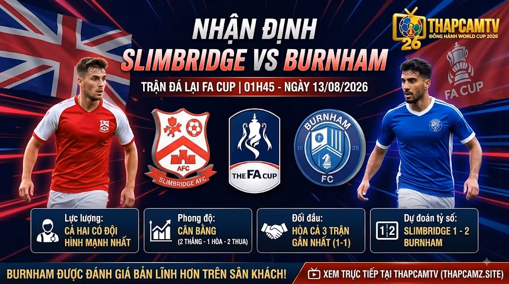Nhận định chi tiết trận tái đấu Slimbridge vs Burnham vòng sơ loại FA Cup cùng ThapcamTV.