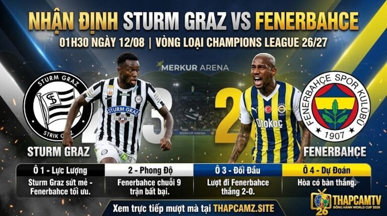 Nhận định bóng đá trận Sturm Graz vs Fenerbahce lúc 01h30 ngày 12/08 vòng sơ loại Champions League chi tiết nhất.