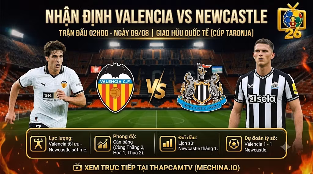 Nhận Định Valencia vs Newcastle (02h00, 09/08): Cuộc Đụng Độ Của Những Triết Lý Bóng Đá