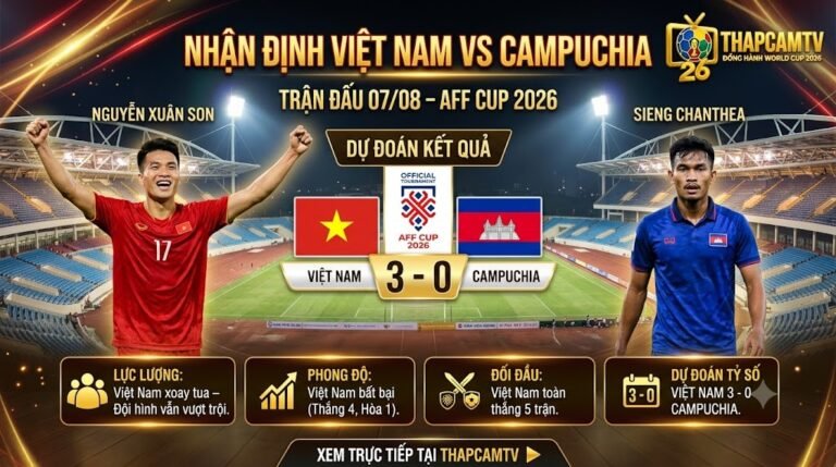 Nhận định bóng đá Việt Nam vs Campuchia (20h00 ngày 07/08) tại AFF Cup 2026 từ ThapcamTV